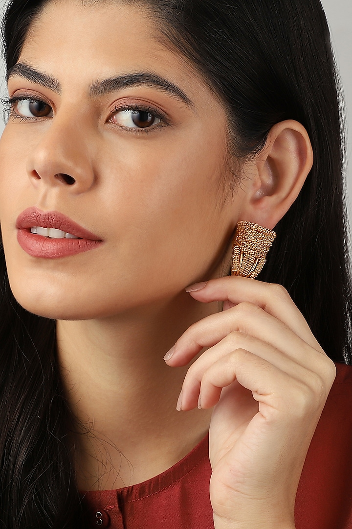 Gold Rhodium Finish Hand-Knotted Ball Chain Embellished Stud Earrings by Itrana By Sonal Gupta at Pernia's Pop Up Shop