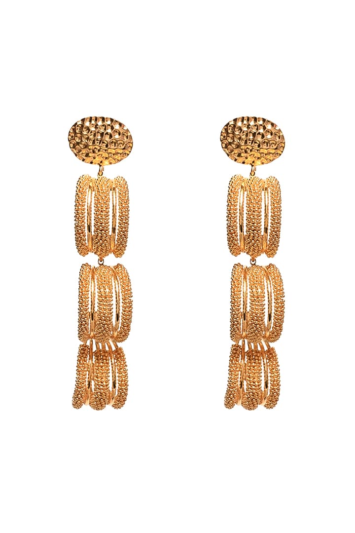 Gold Rhodium Finish Hand-Knotted Ball Chain Embellished Scalloped Dangler Earrings by Itrana By Sonal Gupta at Pernia's Pop Up Shop