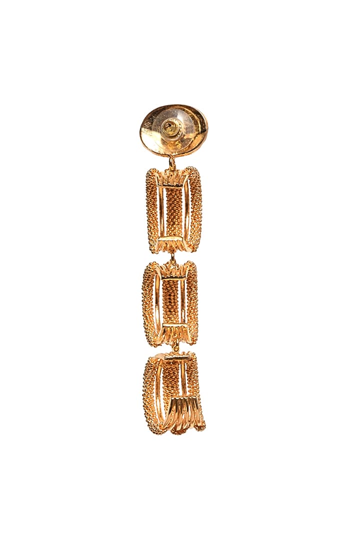 Gold Rhodium Finish Hand-Knotted Ball Chain Embellished Scalloped Dangler Earrings by Itrana By Sonal Gupta at Pernia's Pop Up Shop