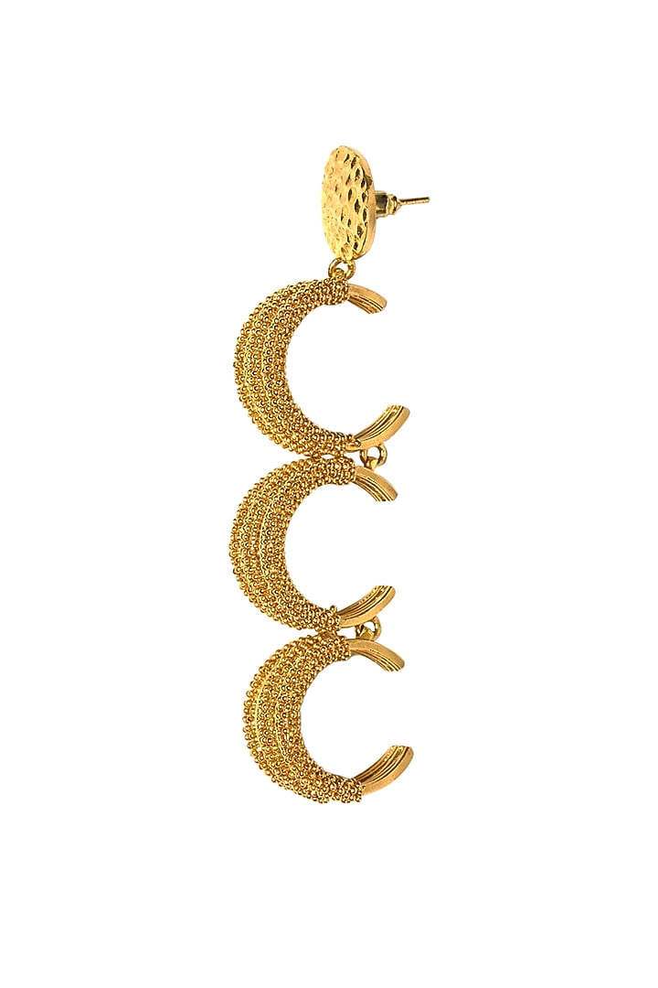 Gold Rhodium Finish Hand-Knotted Ball Chain Embellished Scalloped Dangler Earrings by Itrana By Sonal Gupta at Pernia's Pop Up Shop