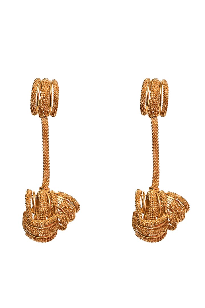 Gold Rhodium Finish Hand-Knotted Ball Chain Embellished Granthi Dangler Earrings by Itrana By Sonal Gupta at Pernia's Pop Up Shop