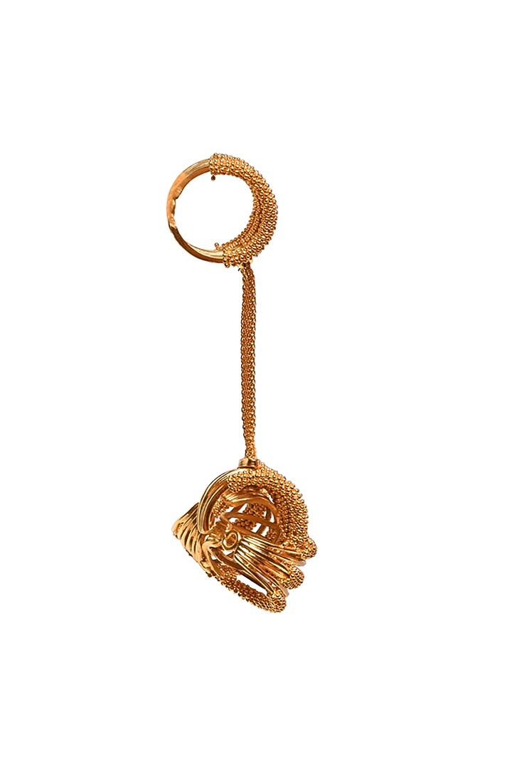 Gold Rhodium Finish Hand-Knotted Ball Chain Embellished Granthi Dangler Earrings by Itrana By Sonal Gupta at Pernia's Pop Up Shop
