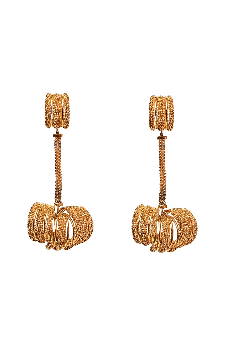 Gold Rhodium Finish Hand-Knotted Ball Chain Embellished Spiral Granthi Dangler Earrings by Itrana By Sonal Gupta at Pernia's Pop Up Shop