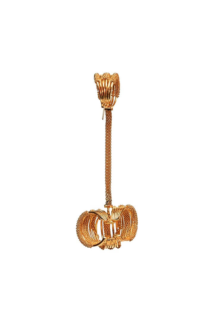 Gold Rhodium Finish Hand-Knotted Ball Chain Embellished Spiral Granthi Dangler Earrings by Itrana By Sonal Gupta at Pernia's Pop Up Shop