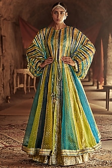Multi-Colored Silk Organza Embossed Lampi Kaftan Set by ITRH-WEDDING KAFTANS