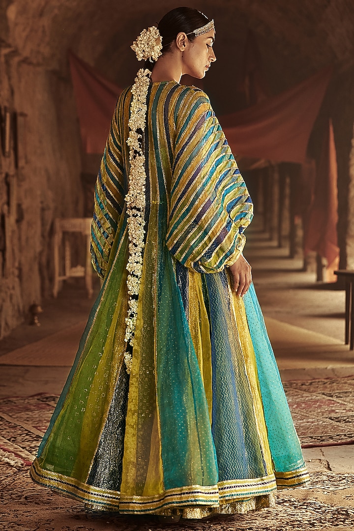 Multi-Colored Silk Organza Embossed Lampi Kaftan Set by ITRH at Pernia's Pop Up Shop