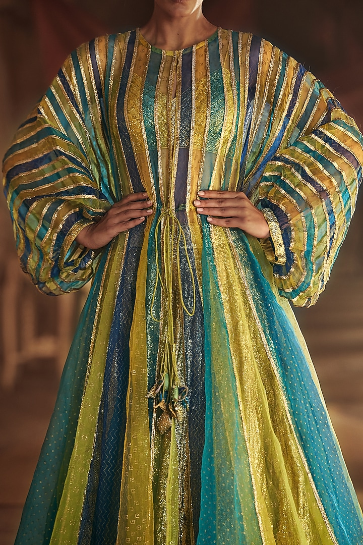Multi-Colored Silk Organza Embossed Lampi Kaftan Set by ITRH at Pernia's Pop Up Shop