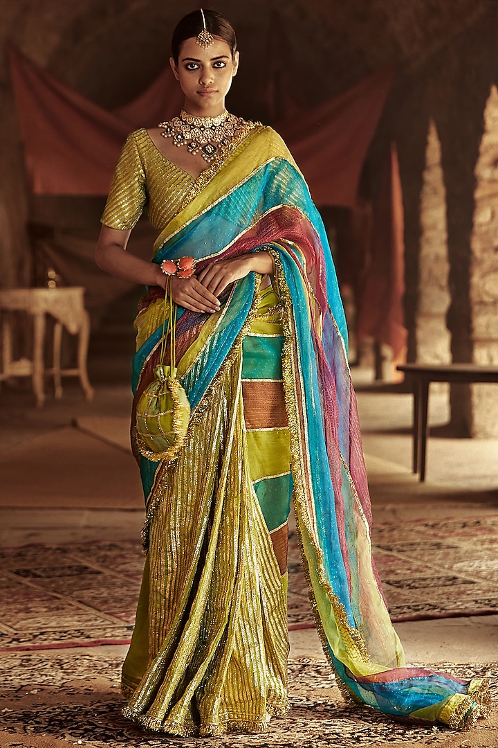 Multi Colored Embroidered Saree Set  by ITRH