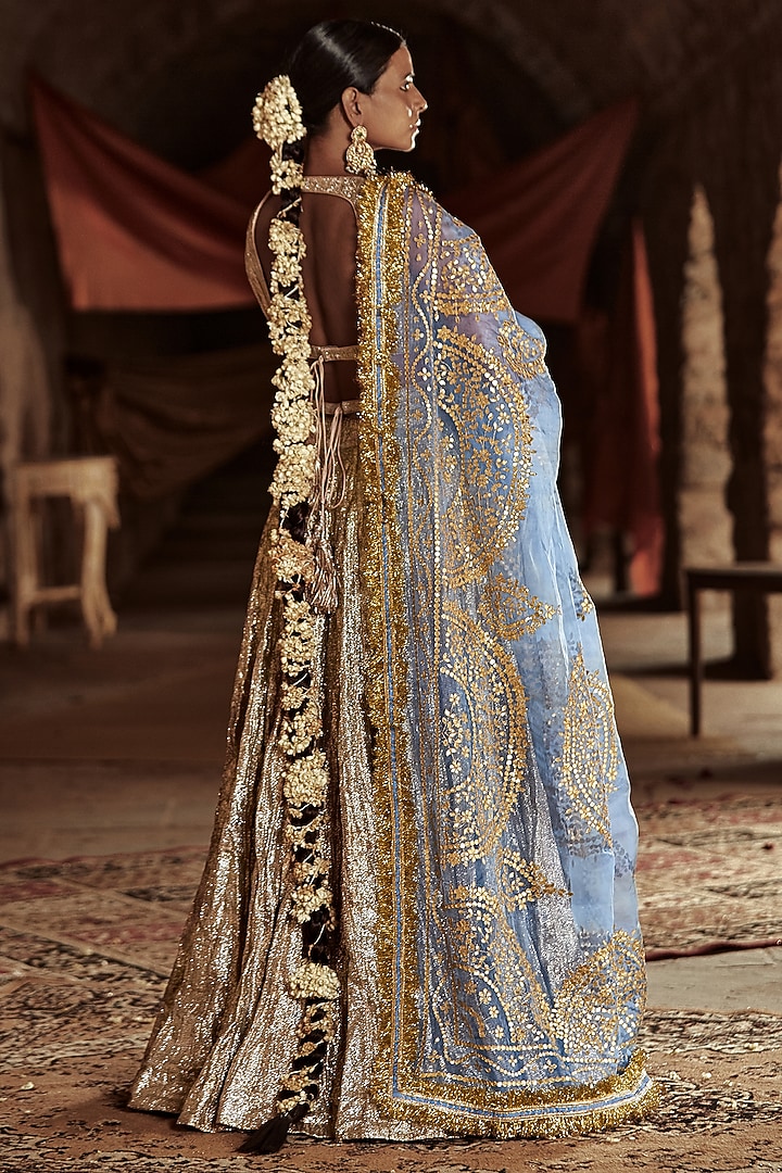 Silver & Powder Blue Embroidered Lehenga Set by ITRH at Pernia's Pop Up Shop