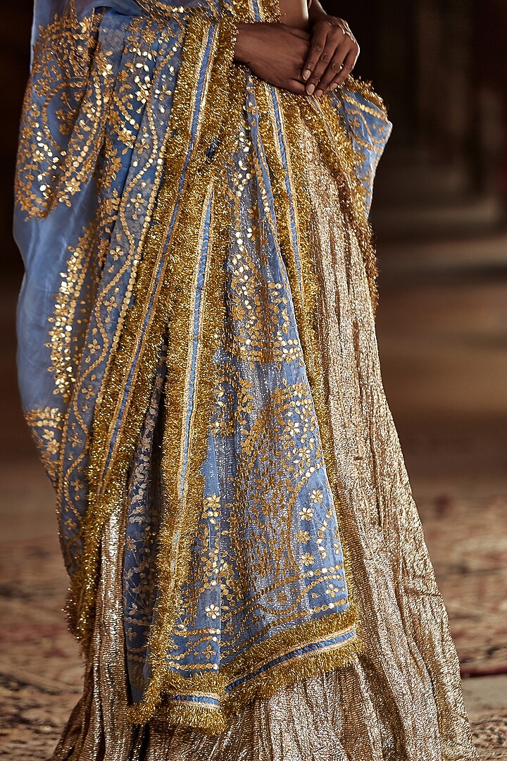 Silver & Powder Blue Embroidered Lehenga Set by ITRH at Pernia's Pop Up Shop