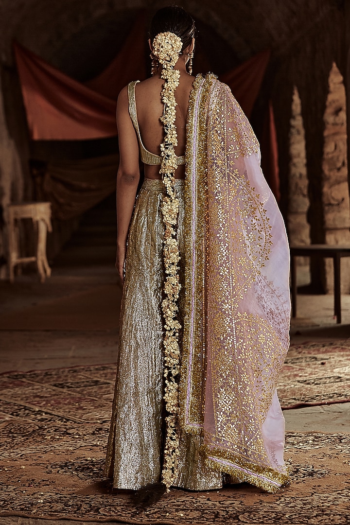 Gold & Mauve Embroidered Lehenga Set by ITRH at Pernia's Pop Up Shop
