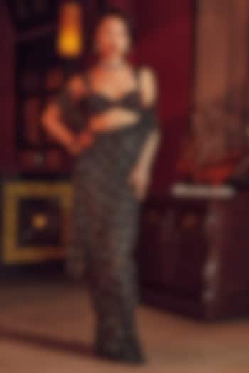 Multi-Colored Net Crystal Embellished Bridal Saree Set by ITRH at Pernia's Pop Up Shop