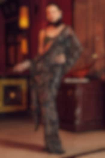 Multi-Colored Net Printed & Crystal Embellished Bridal Saree Set by ITRH at Pernia's Pop Up Shop