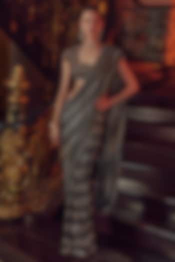 Multi-Colored Net Chevron Printed Bridal Saree Set by ITRH at Pernia's Pop Up Shop