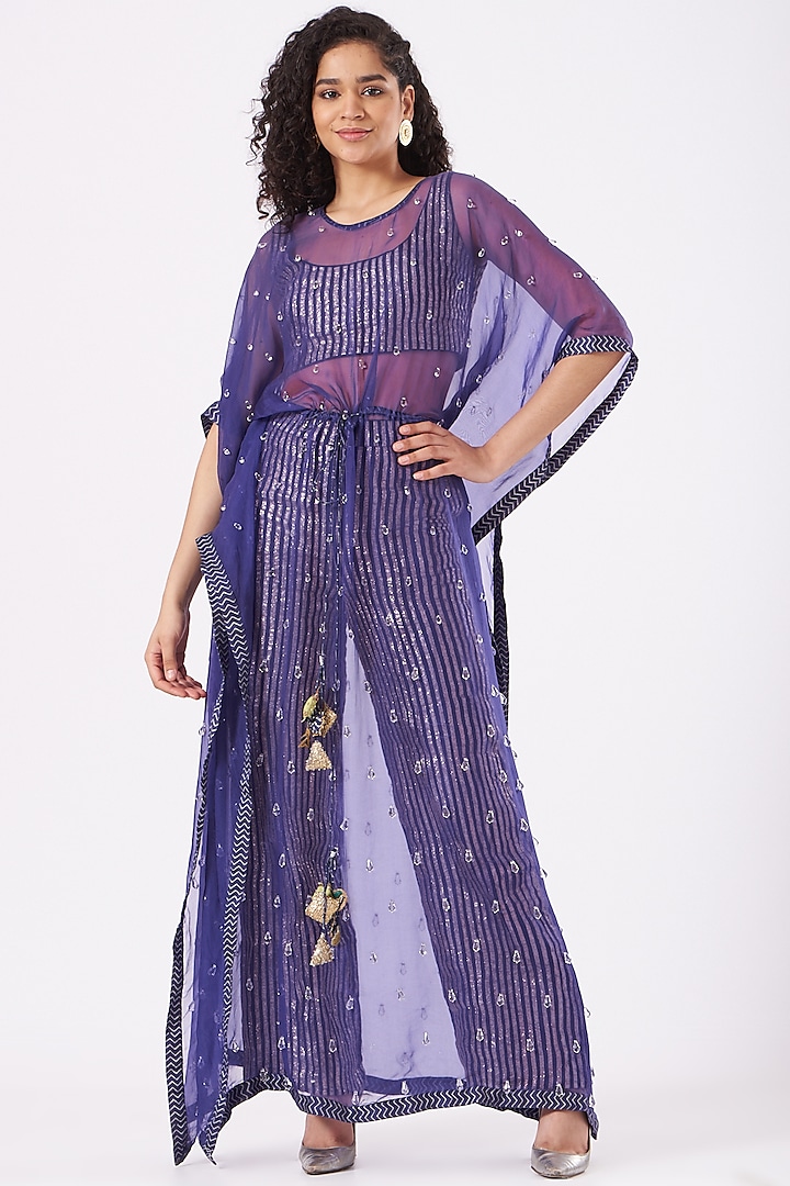 Purple Silk Organza Kaftan Set by ITRH at Pernia's Pop Up Shop