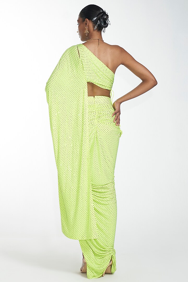 Neon Green Embroidered Slit Reception Saree Set by ITRH at Pernia's Pop Up Shop