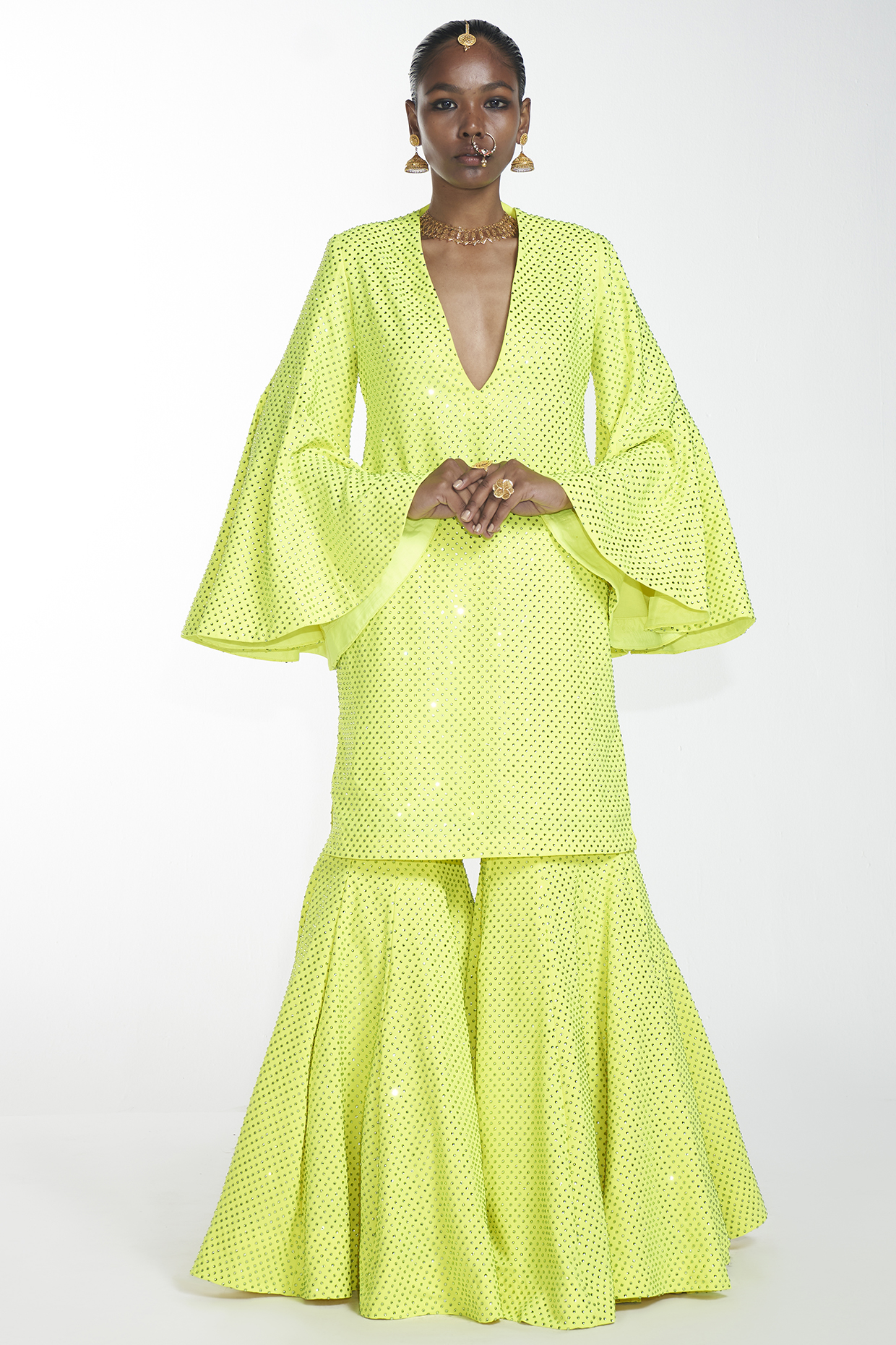 Neon Green Imported Crepe Bridal Sharara Set by ITRH at Pernia's Pop Up Shop