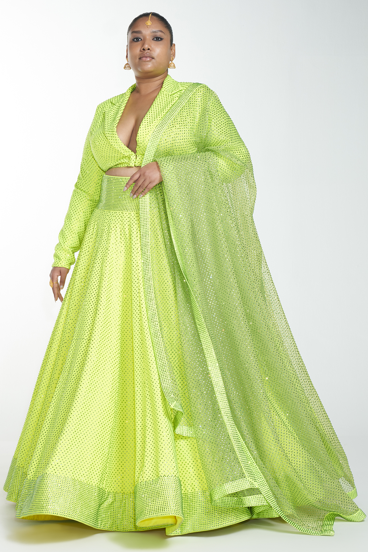 Neon Green Embroidered Bridal Lehenga Set by ITRH at Pernia's Pop Up Shop