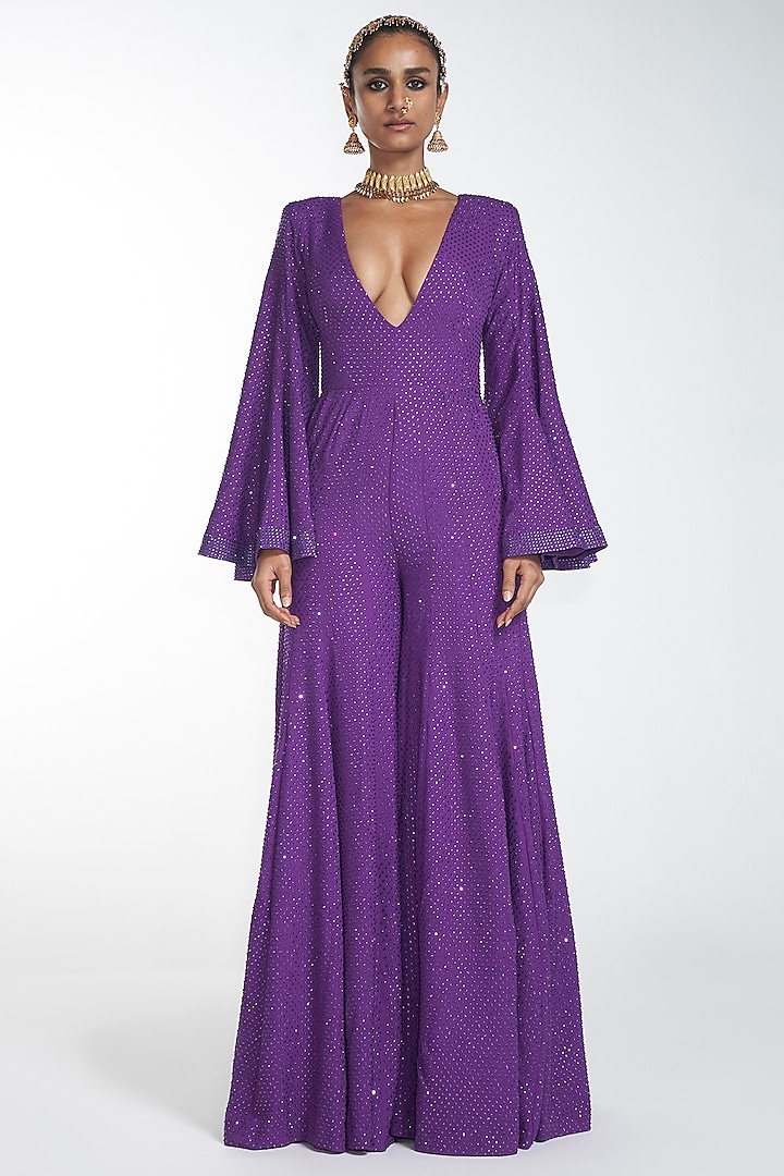 Cadmium Violet Embroidered Jumpsuit by ITRH