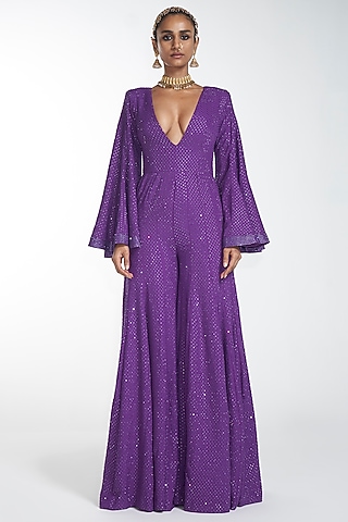 Cadmium Violet Embroidered Jumpsuit by ITRH