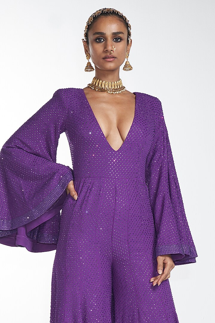 Cadmium Violet Embroidered Jumpsuit by ITRH at Pernia's Pop Up Shop
