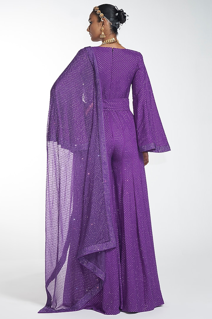 Cadmium Violet Embroidered Jumpsuit With Dupatta by ITRH at Pernia's Pop Up Shop
