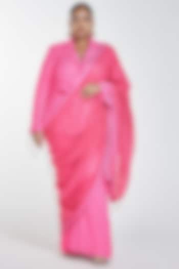Neon Pink Blazer Set With Draped Dupatta by ITRH