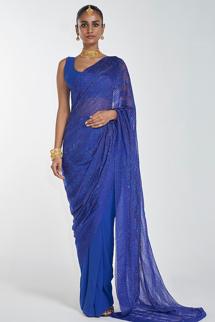 Bluebell Embroidered Pre-Stitched Saree Set by ITRH