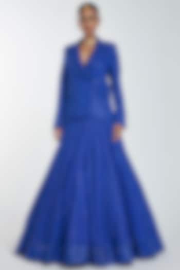 Dark Blue Embroidered Bridal Lehenga Set by ITRH at Pernia's Pop Up Shop