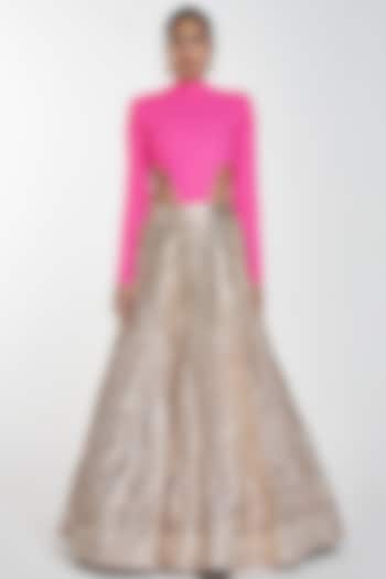 Gold Crystals Embroidered Wedding Lehenga Set by ITRH at Pernia's Pop Up Shop