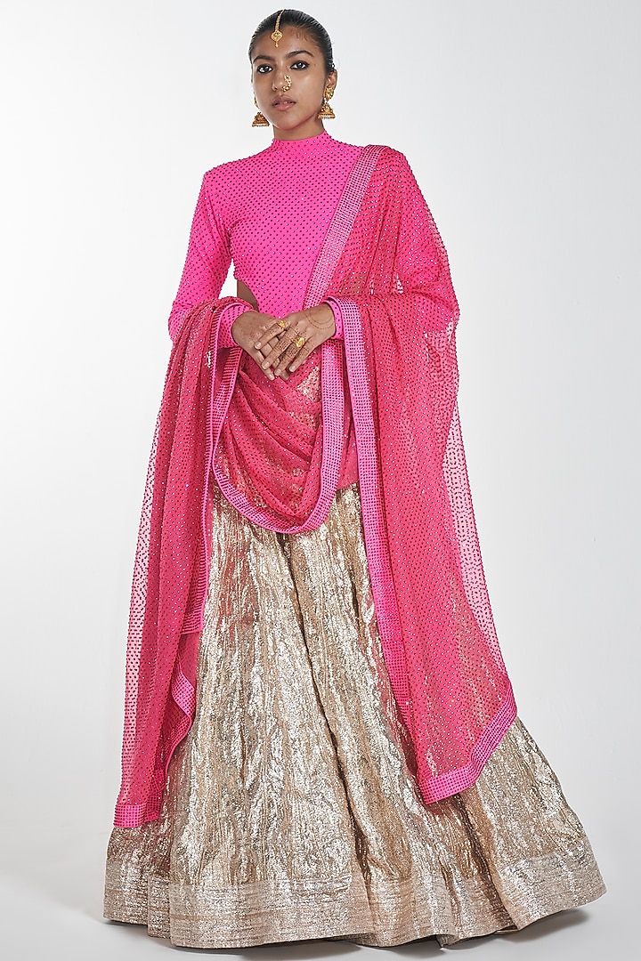 Gold Gota Patti & Crystals Embroidered Bridal Lehenga Set by ITRH at Pernia's Pop Up Shop
