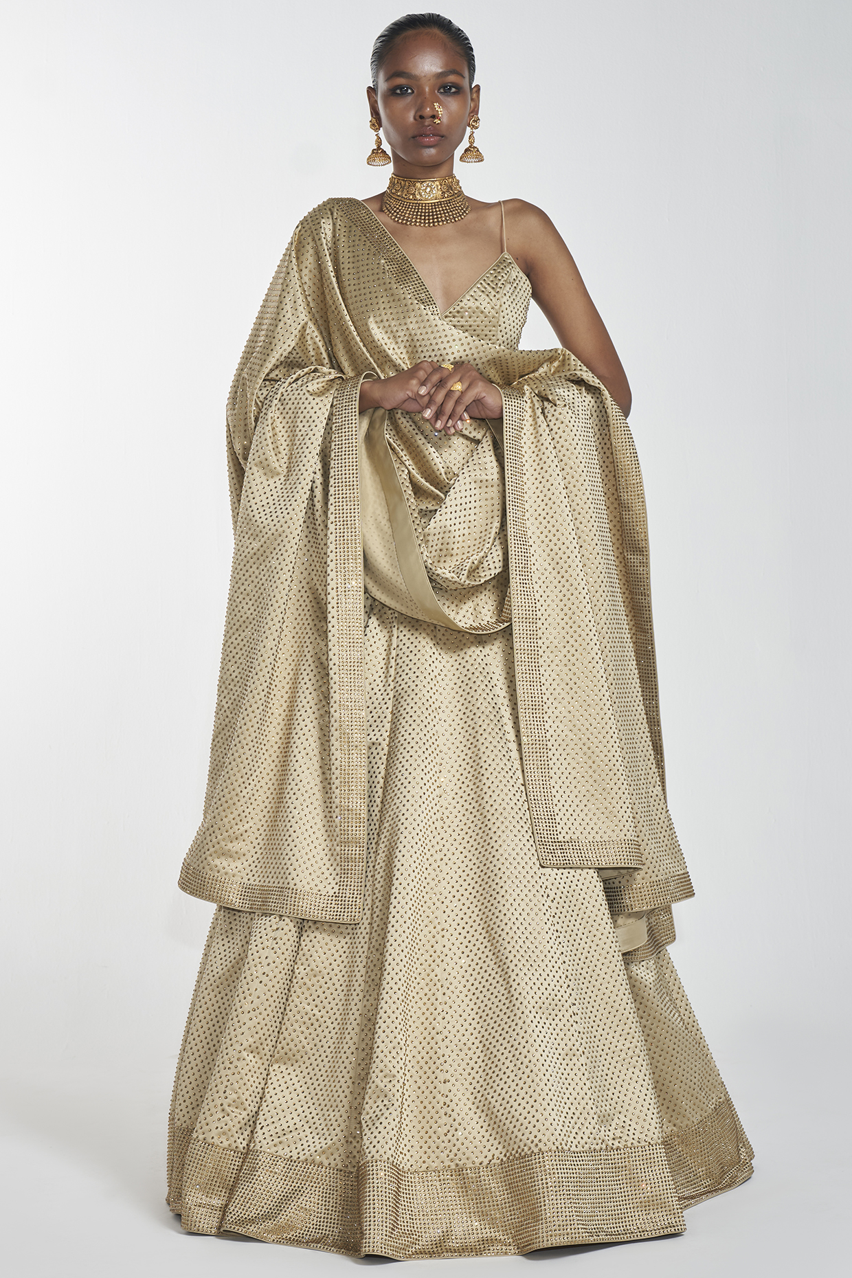 Golden Embroidered Bridal Lehenga Set by ITRH at Pernia's Pop Up Shop