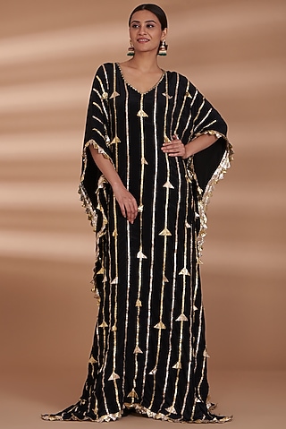 Black Pure Lampi Printed Kaftan by ITRH