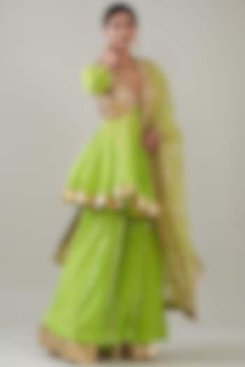 Neon Green Georgette Sharara Set by ITRH at Pernia's Pop Up Shop