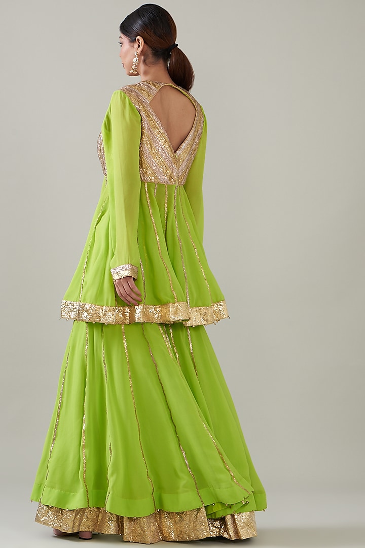 Neon Green Georgette Bridal Sharara Set by ITRH at Pernia's Pop Up Shop