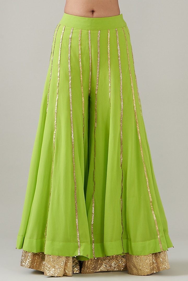 Neon Green Georgette Bridal Sharara Set by ITRH at Pernia's Pop Up Shop