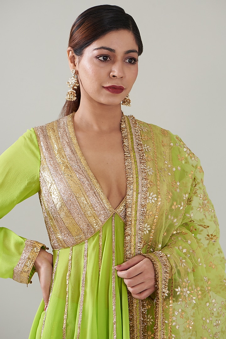 Neon Green Georgette Bridal Sharara Set by ITRH at Pernia's Pop Up Shop