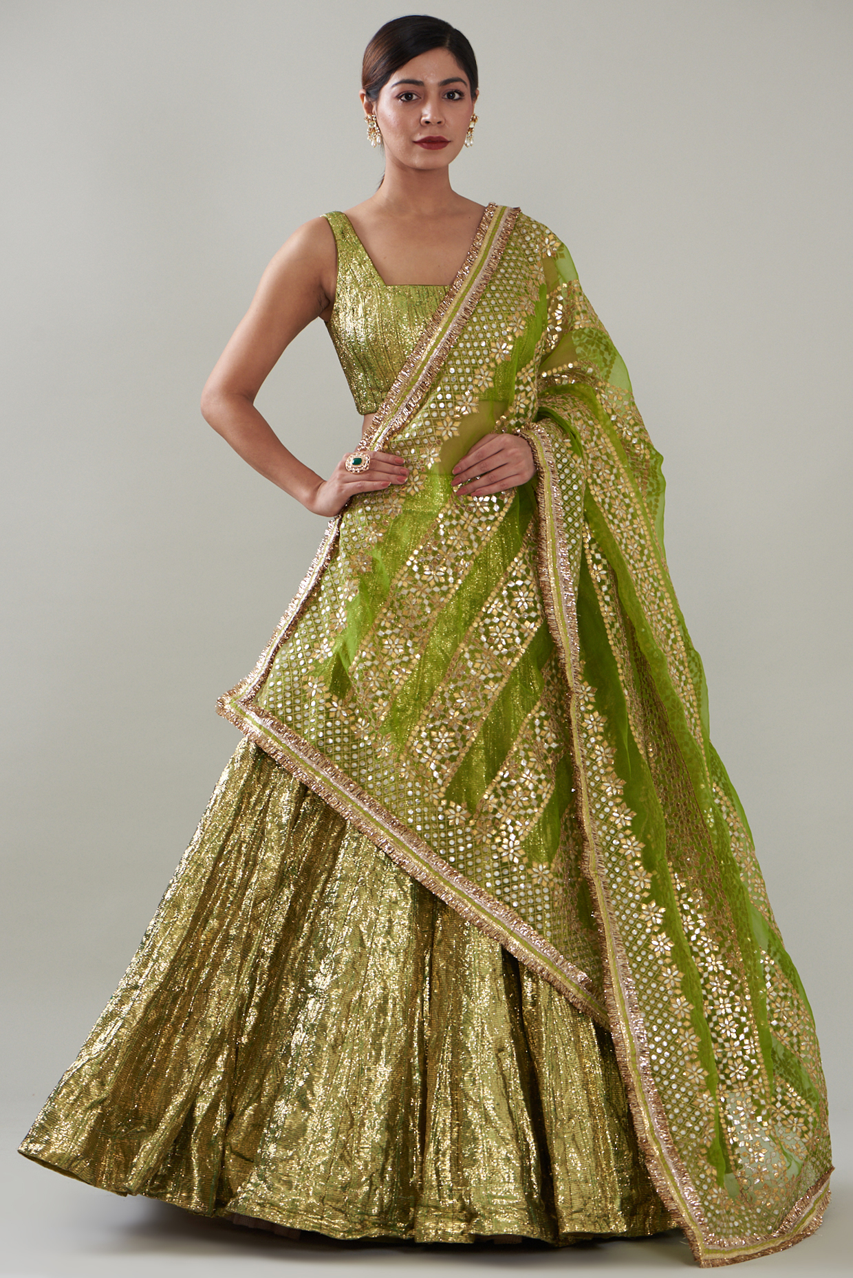 Green Lampi Bridal Lehenga Set by ITRH at Pernia's Pop Up Shop