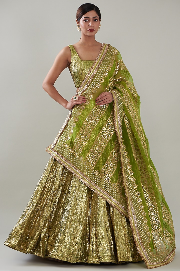 Green Lampi Bridal Lehenga Set by ITRH at Pernia's Pop Up Shop