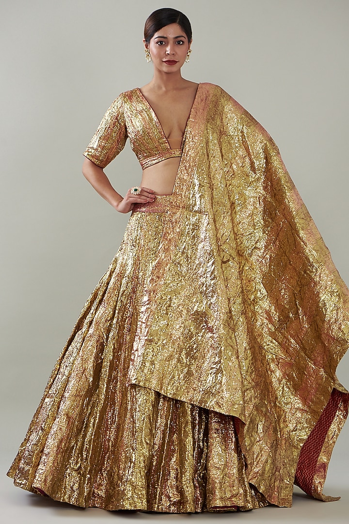 Gold Metallic Lampi Lehenga Set by ITRH