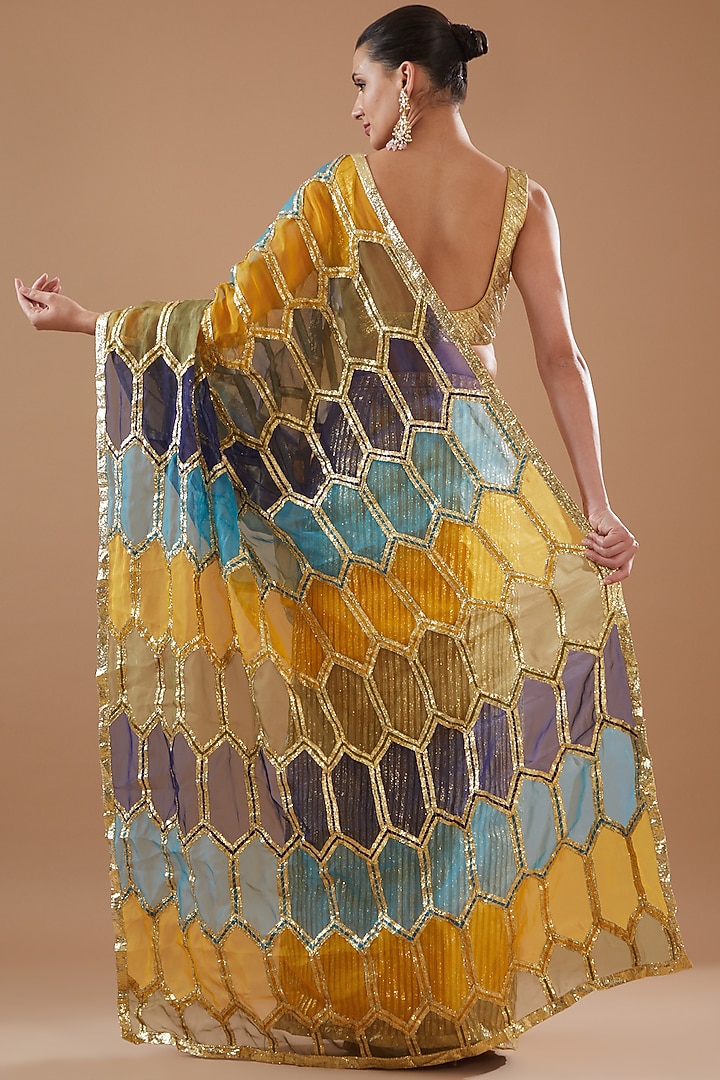 Multi-Colored Organza Pre-Stitched Reception Saree Set by ITRH at Pernia's Pop Up Shop
