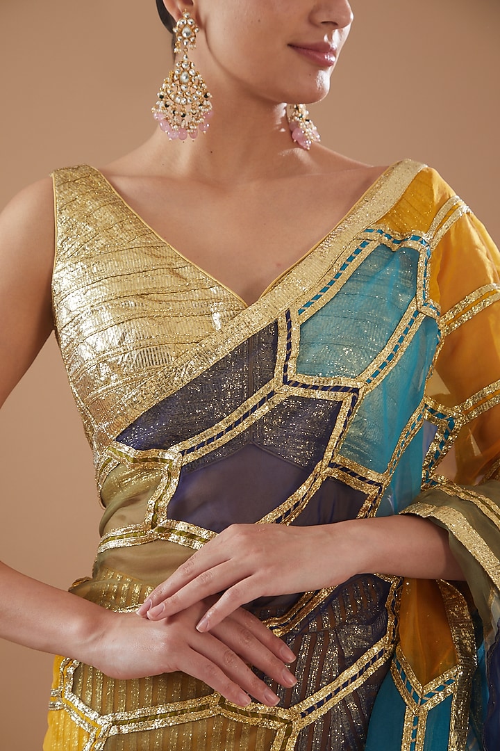 Multi-Colored Organza Pre-Stitched Reception Saree Set by ITRH at Pernia's Pop Up Shop