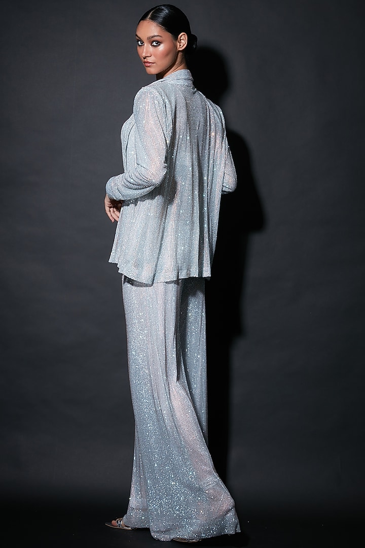 Silver Net Embellished Jacket Set by ITRH at Pernia's Pop Up Shop