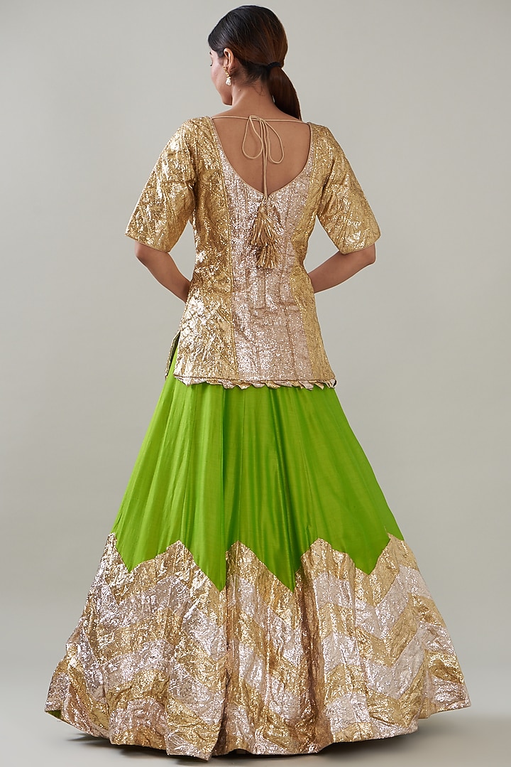 Green Chanderi Wedding Lehenga Set by ITRH at Pernia's Pop Up Shop