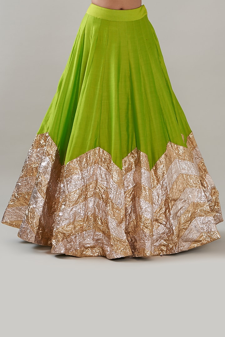 Green Chanderi Wedding Lehenga Set by ITRH at Pernia's Pop Up Shop
