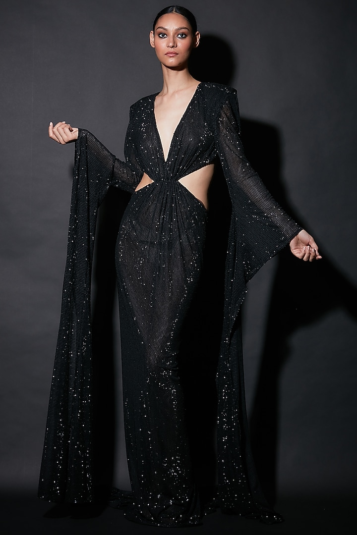 Black Net Embellished Gown by ITRH
