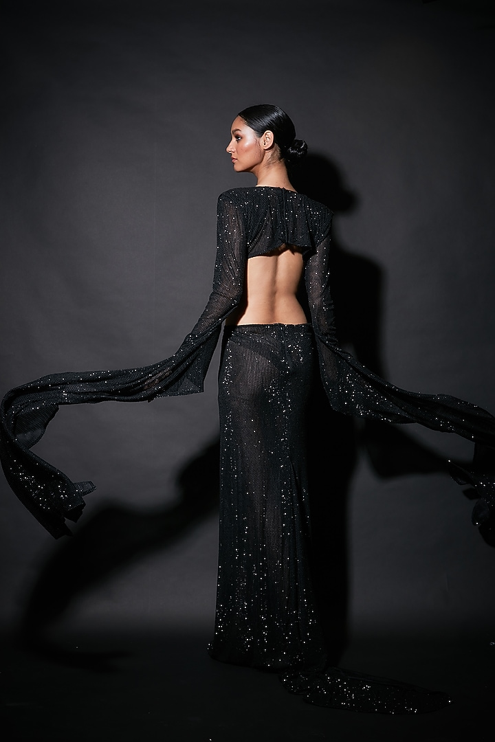 Black Net Embellished Wedding Gown by ITRH at Pernia's Pop Up Shop