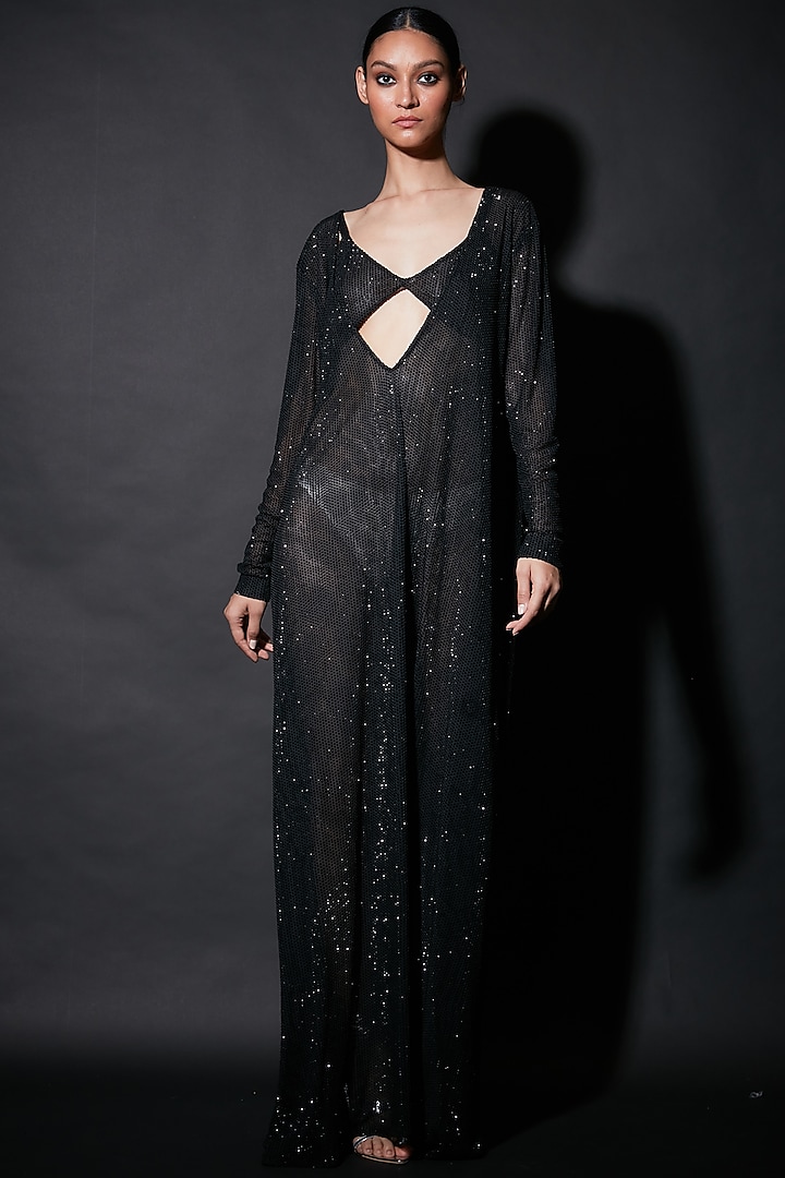Black Net Embellished Gown by ITRH
