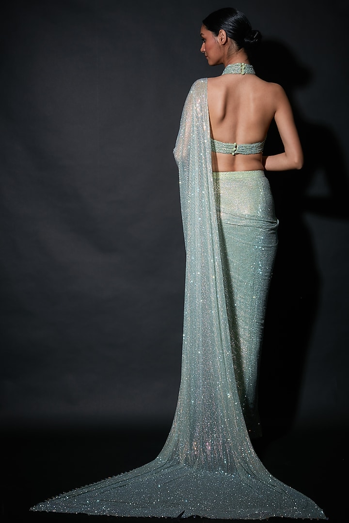 Mint Green Net Pre-Draped Bridal Saree Set by ITRH at Pernia's Pop Up Shop