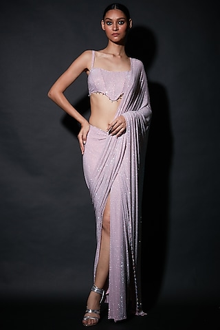 Pink Net Pre-Draped Saree Set by ITRH